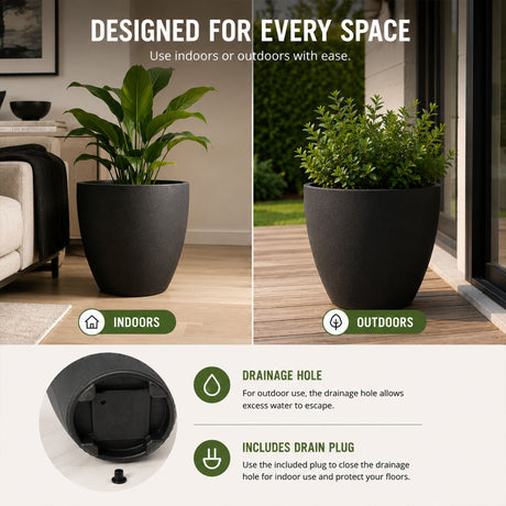 Madison Black Smooth Recycled Rubber Plant Pot