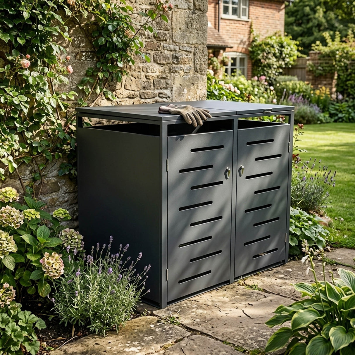 Outdoor Lockable Metal Garbage Bin Shed