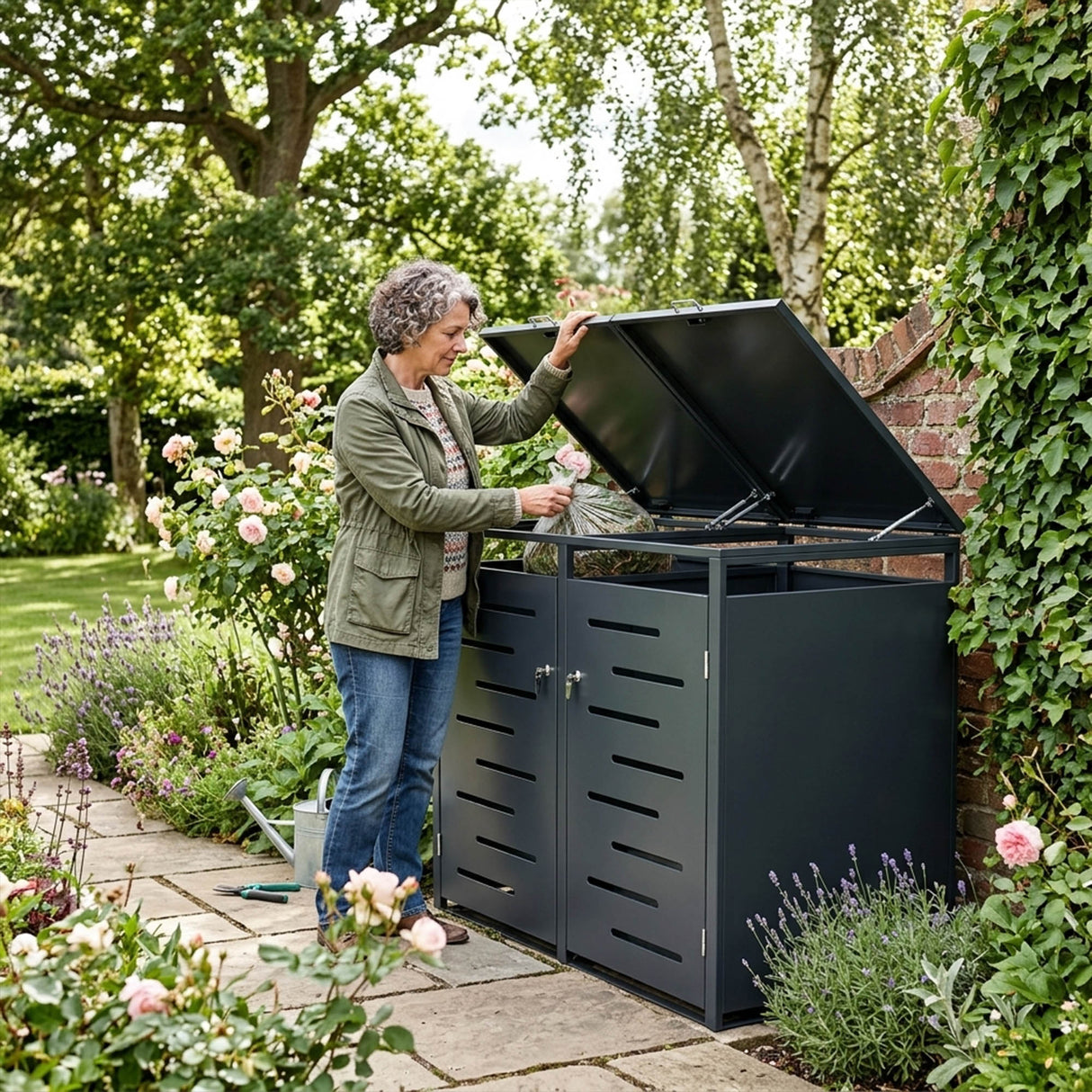 Outdoor Lockable Metal Garbage Bin Shed