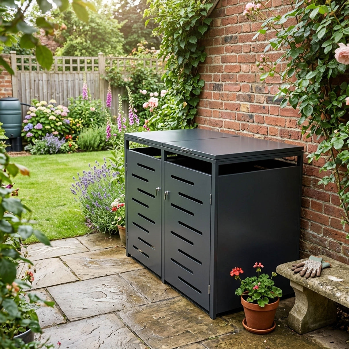 Outdoor Lockable Metal Garbage Bin Shed