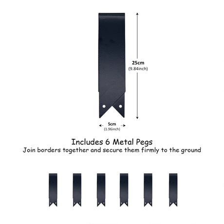 Pegs for grey metal edge saw borders with dimensions on a white background 