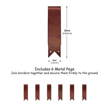 Pegs for rust metal edge saw borders with dimensions on a white background 