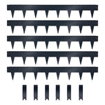Set of grey-coloured 15cm high metal strips with spikes and clips on a white background