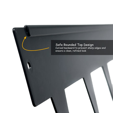 Close-up of grey metal 15cm high edge  with a safe rounded top design.