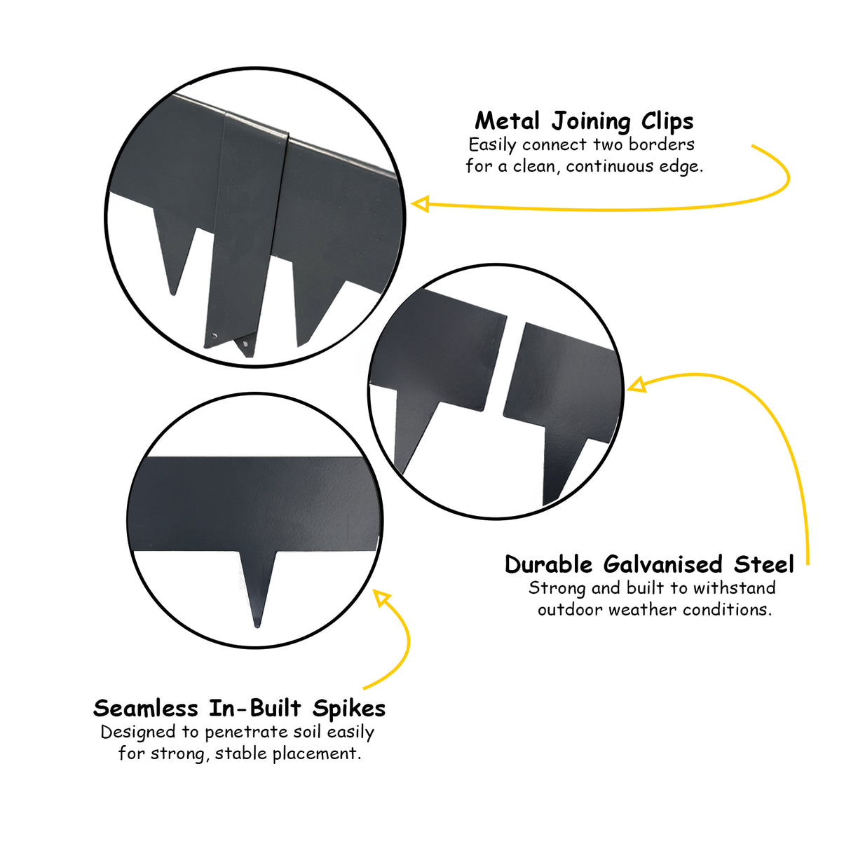 Extra-High Metal Lawn Edging Garden Border with Pegs - 5 Pieces