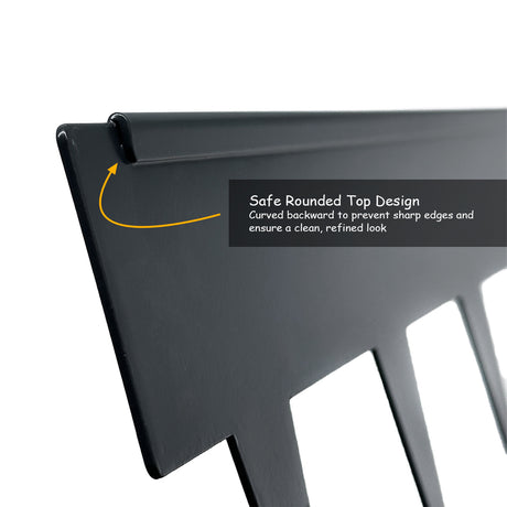 Close-up of grey metal 20cm high edge  with a safe rounded top design.