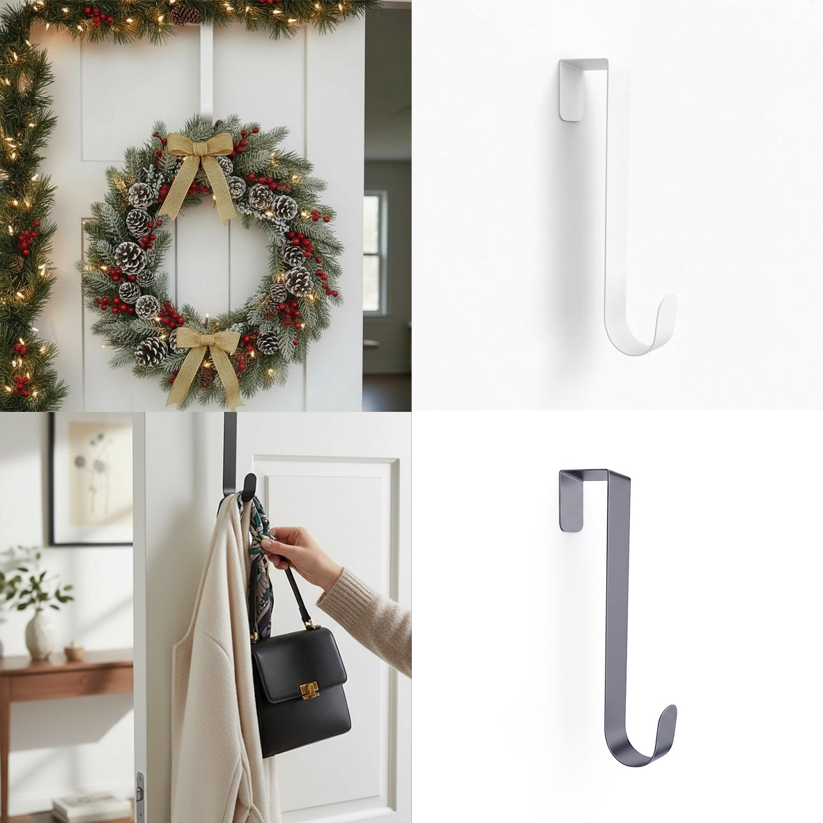 Metal Wreath Door Hanger - Grey or White