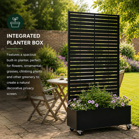 Metal Indoor/Outdoor Privacy Screen with Plant Pot - Slats