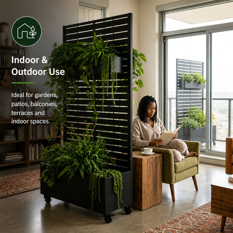Metal Indoor/Outdoor Privacy Screen with Plant Pot - Slats