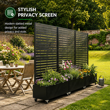Metal Indoor/Outdoor Privacy Screen with Plant Pot - Slats