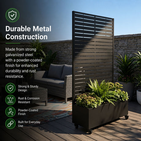 Metal Indoor/Outdoor Privacy Screen with Plant Pot - Slats