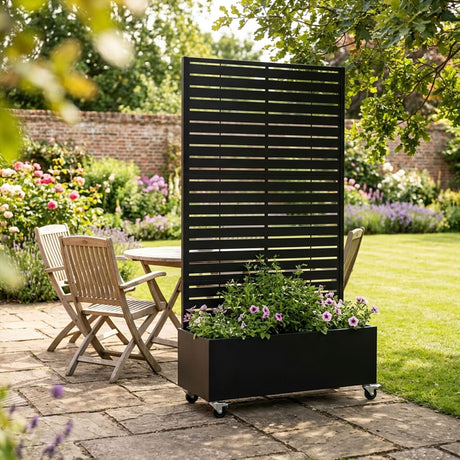 Metal Indoor/Outdoor Privacy Screen with Plant Pot - Slats