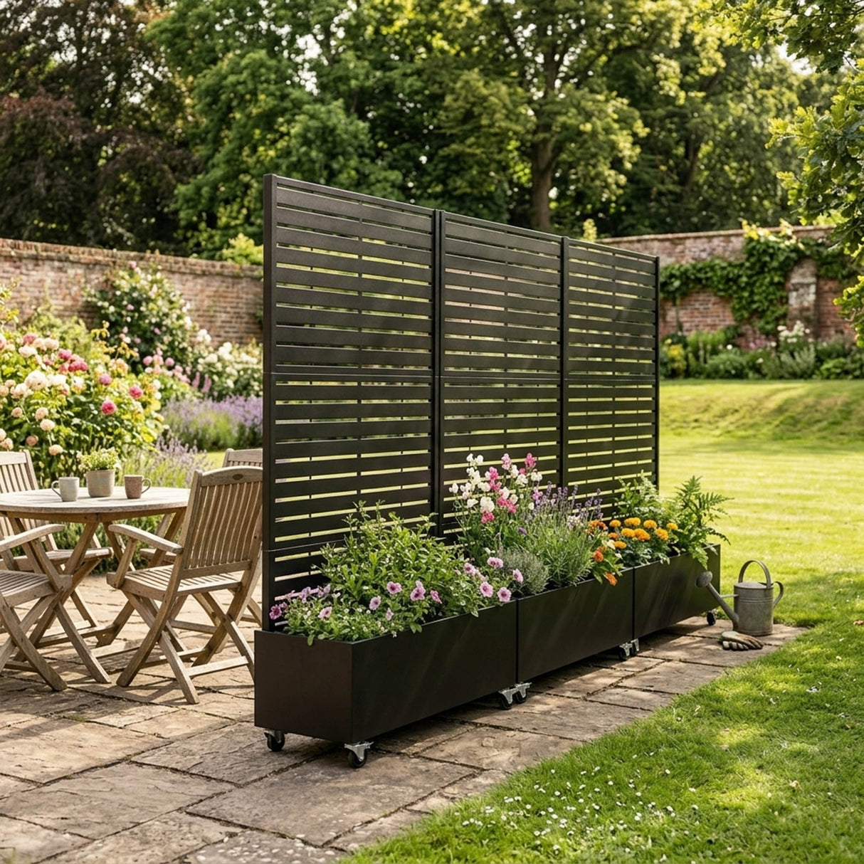 Metal Indoor/Outdoor Privacy Screen with Plant Pot - Slats