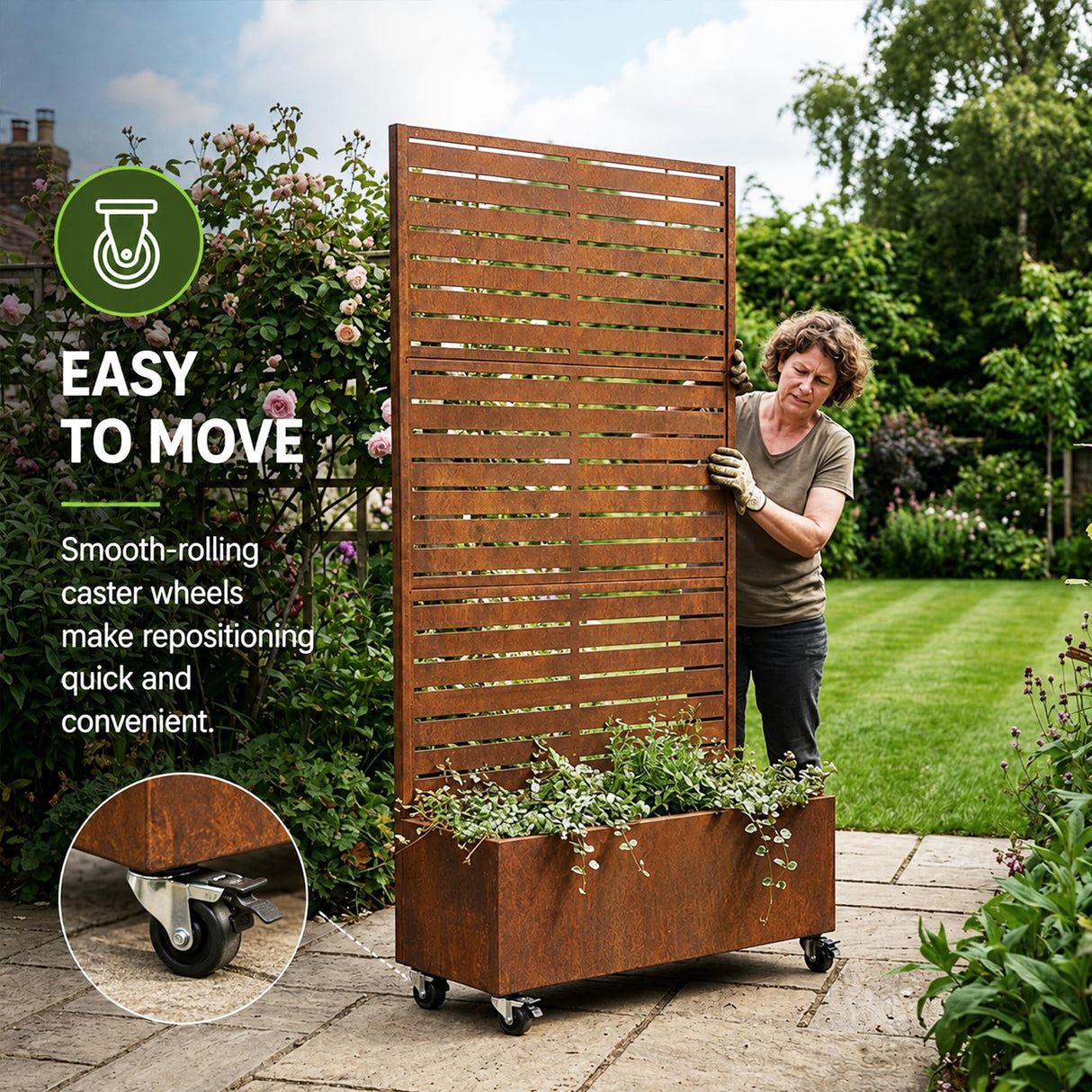 Metal Indoor/Outdoor Privacy Screen with Plant Pot - Slats