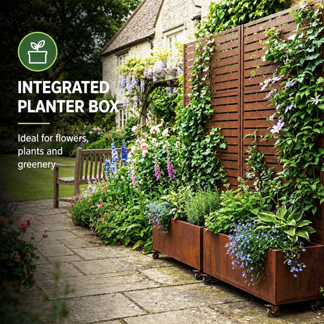 Metal Indoor/Outdoor Privacy Screen with Plant Pot - Slats