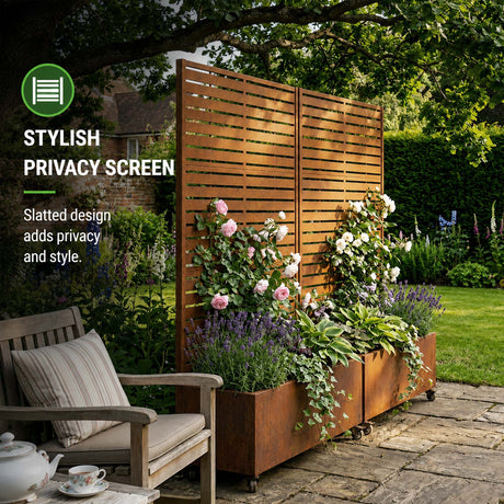 Metal Indoor/Outdoor Privacy Screen with Plant Pot - Slats