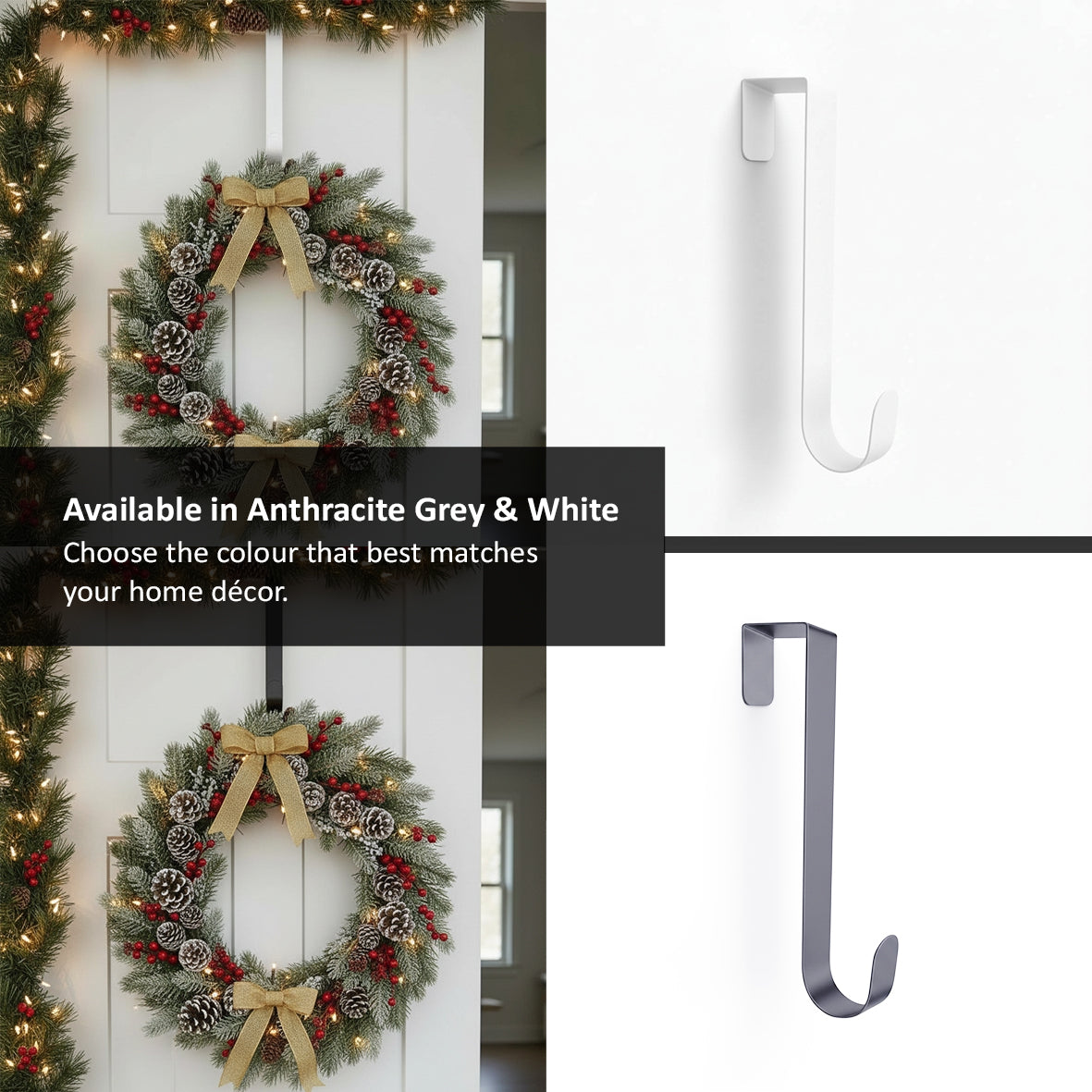 Metal Wreath Door Hanger - Grey or White