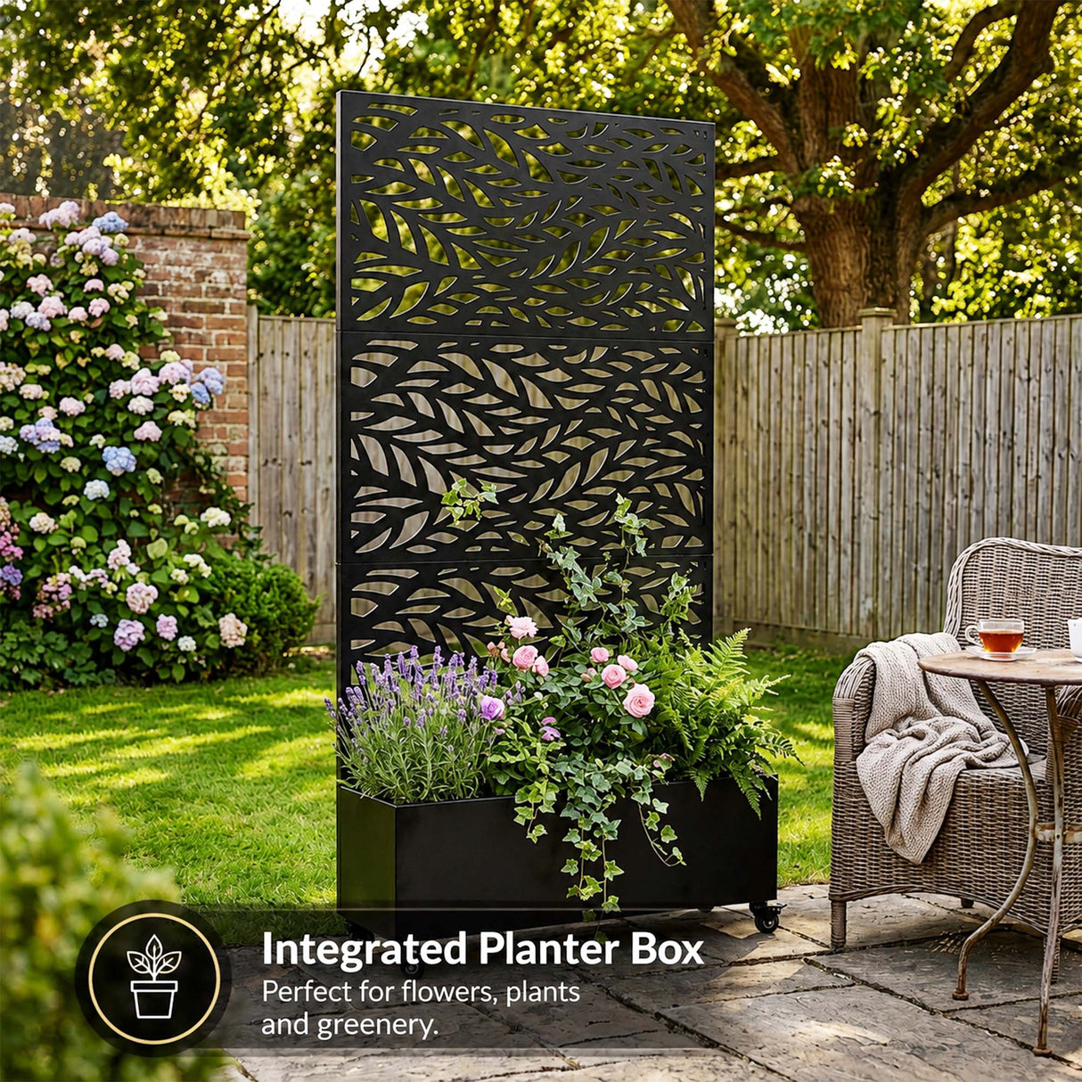 Metal Indoor/Outdoor Privacy Screen with Plant Pot - Leaf
