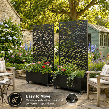 Metal Indoor/Outdoor Privacy Screen with Plant Pot - Leaf