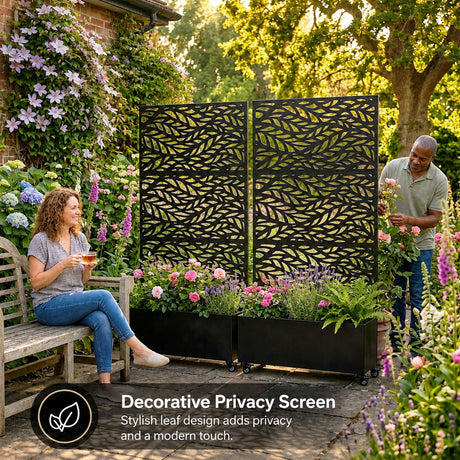 Metal Indoor/Outdoor Privacy Screen with Plant Pot - Leaf