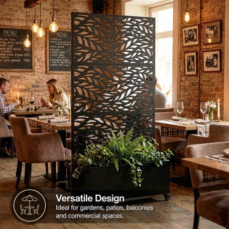 Metal Indoor/Outdoor Privacy Screen with Plant Pot - Leaf
