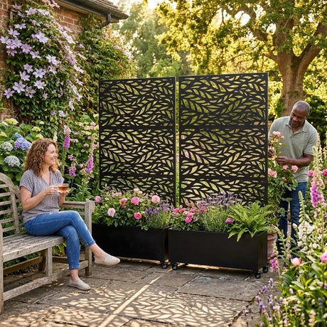 Metal Indoor/Outdoor Privacy Screen with Plant Pot - Leaf