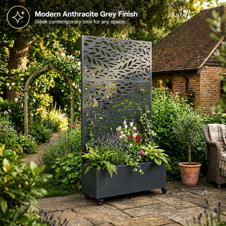 Metal Indoor/Outdoor Privacy Screen with Plant Pot - Leaf