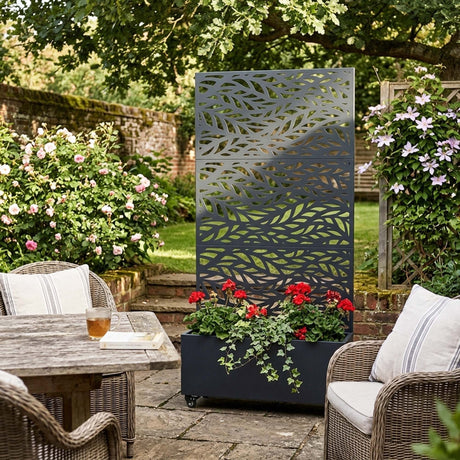 Metal Indoor/Outdoor Privacy Screen with Plant Pot - Leaf