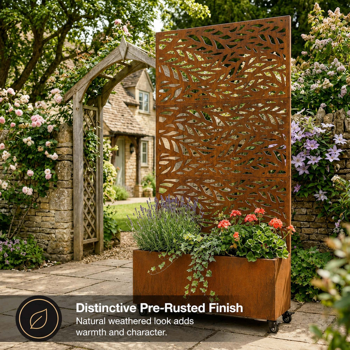 Metal Indoor/Outdoor Privacy Screen with Plant Pot - Leaf