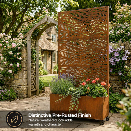 Metal Indoor/Outdoor Privacy Screen with Plant Pot - Leaf
