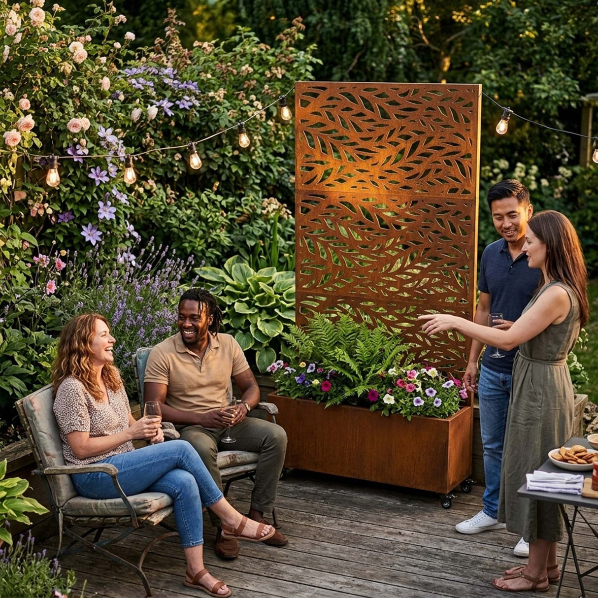 Metal Indoor/Outdoor Privacy Screen with Plant Pot - Leaf