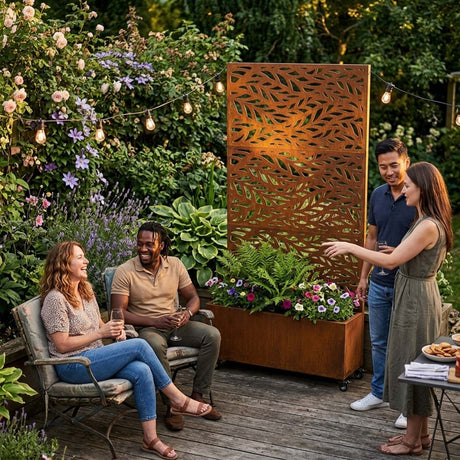 Metal Indoor/Outdoor Privacy Screen with Plant Pot - Leaf