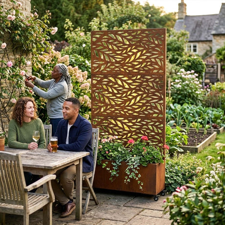 Metal Indoor/Outdoor Privacy Screen with Plant Pot - Leaf