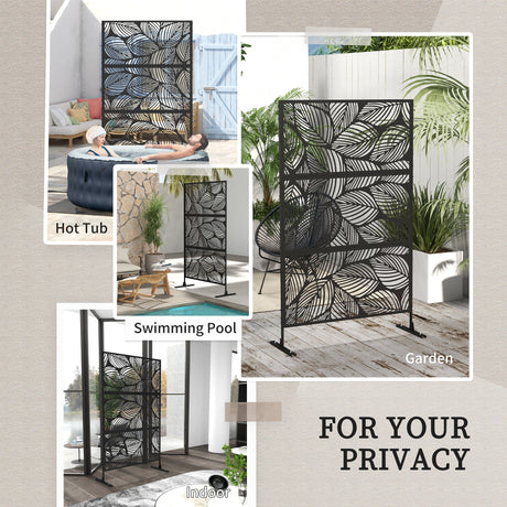 Freestanding Outdoor Privacy Screen with Stand 122cm x 198cm - Black Leaf