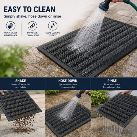 Integrated Brush Strip Door Mat with Elevated Drainage Design