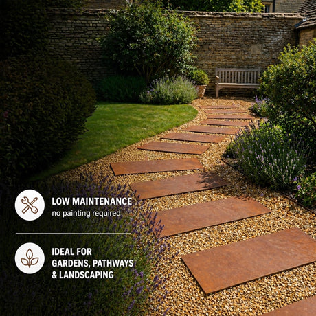 Pre-Rusted Metal Stepping Stones – Garden Pathway Paving Slabs