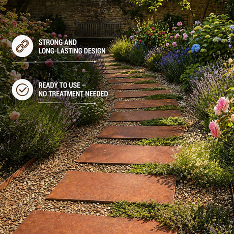 Pre-Rusted Metal Stepping Stones – Garden Pathway Paving Slabs