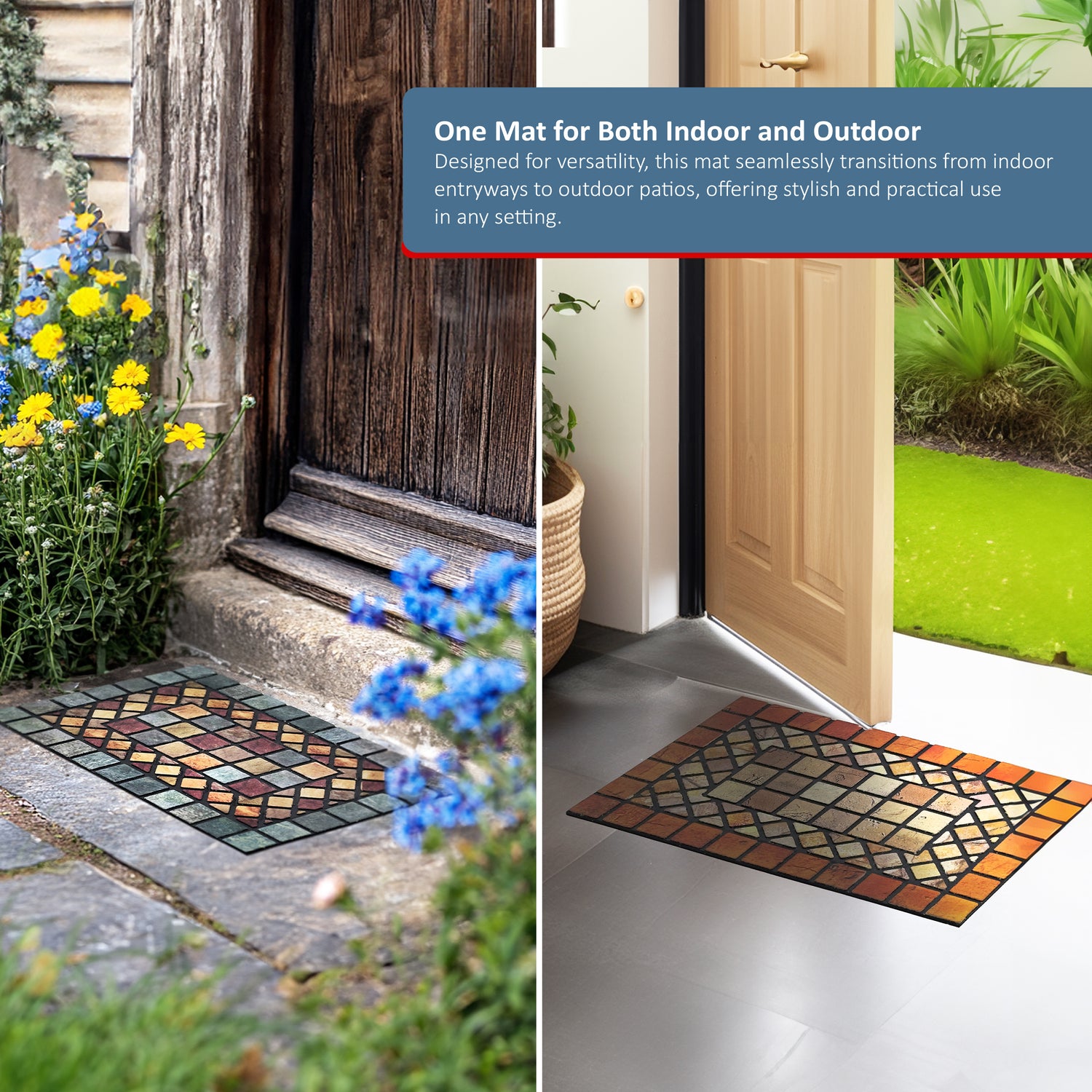 Nicoman Elegant Tile Effect Doormat - Blue Edge