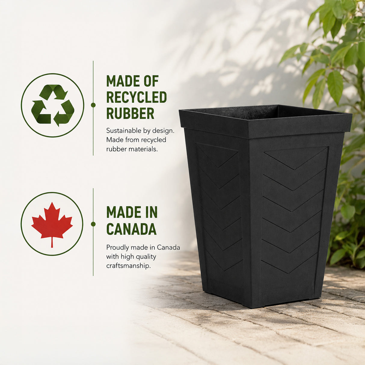Savana Black Chevron Recycled Rubber Plant Pot