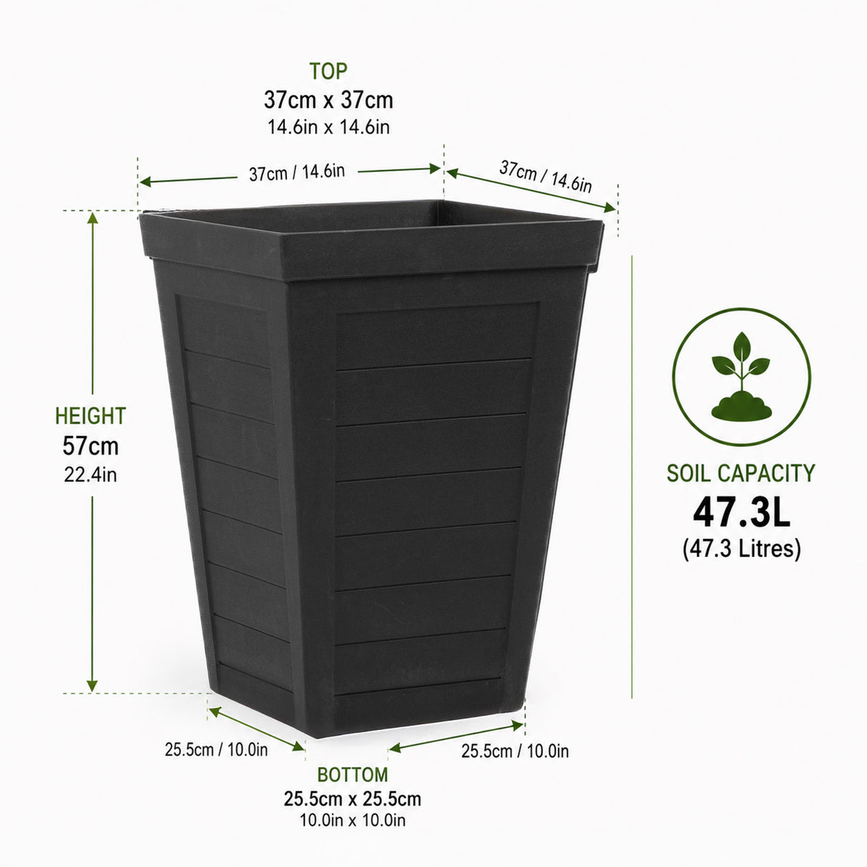 Savana Black Plank Recycled Rubber Plant Pot