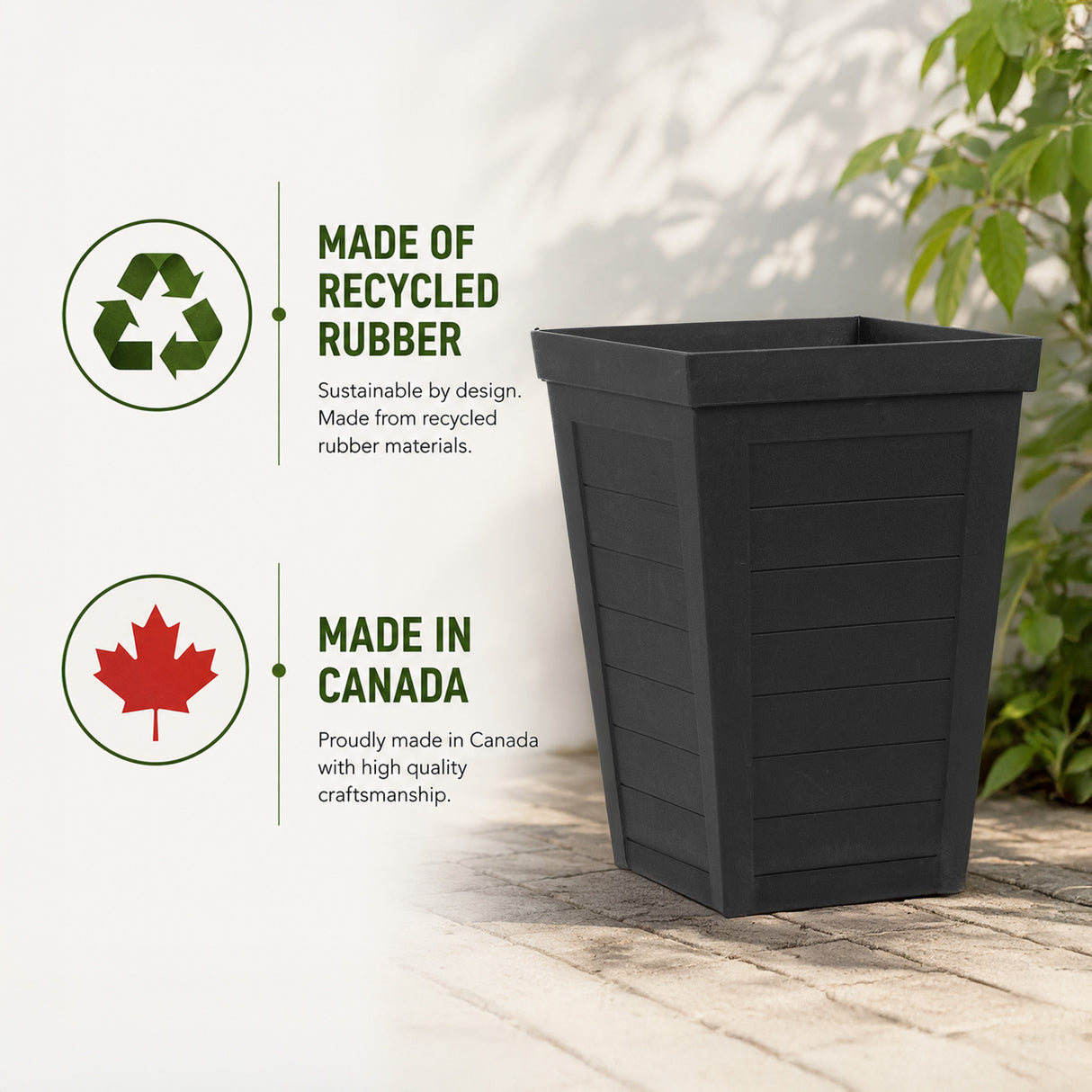 Savana Black Plank Recycled Rubber Plant Pot