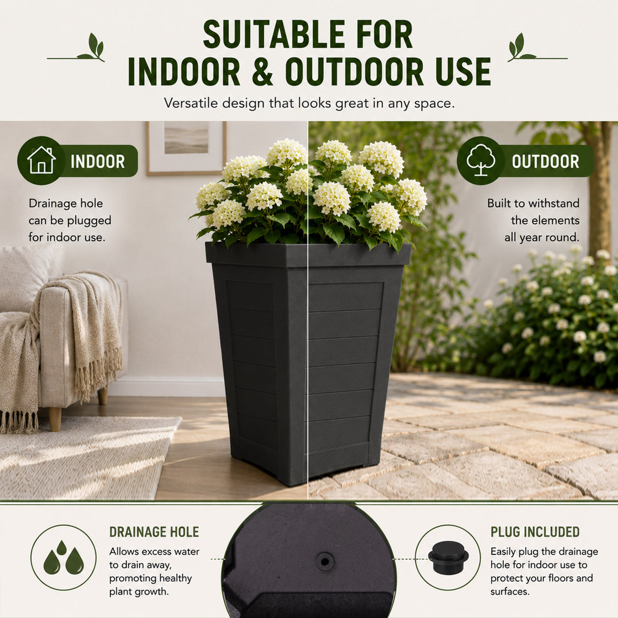 Savana Black Plank Recycled Rubber Plant Pot