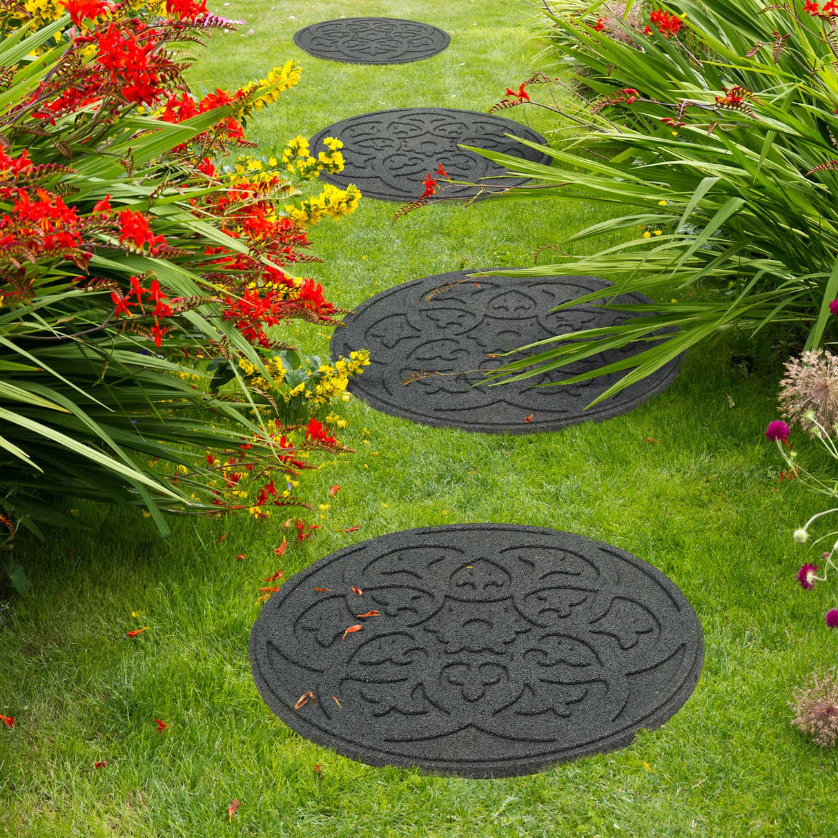 Nicoman Grey Reversible Scroll Stepping Stone Recycled Rubber