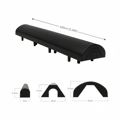 Black ski balance bar with dimensions on a white background