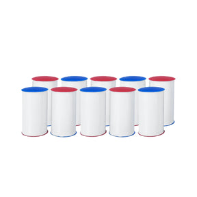 Set of ski markers with red and blue lids on a white background
