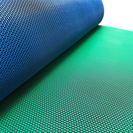 Non Slip PVC Drainage Mat Dual Colour Blue/Green 1.2m Wide