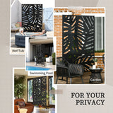 Freestanding Outdoor Privacy Screen, Decorative Metal Garden Divider with Stand for Deck, Pool, 48" x 78" Black