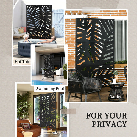 Freestanding Outdoor Privacy Screen, Decorative Metal Garden Divider with Stand for Deck, Pool, 48" x 78" Black