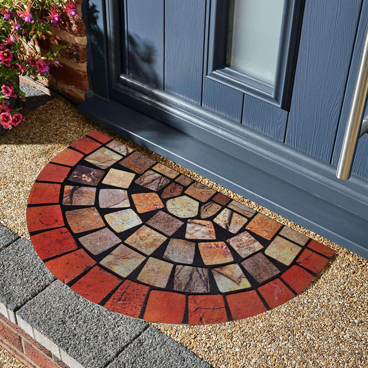 Halfmoon Tile Barrier Doormat - Red Edge