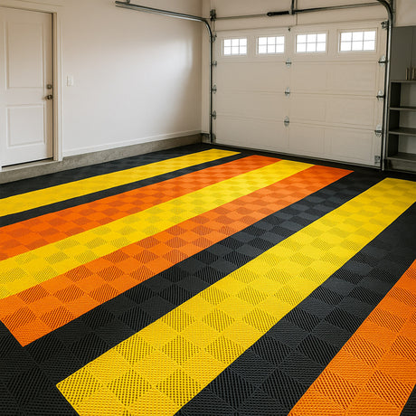 Modular Interlocking Ribbed Vented Garage Floor Tiles - Orange